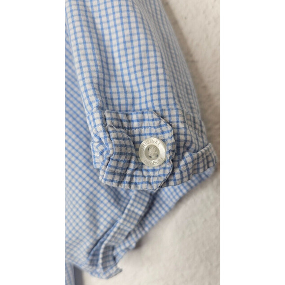 Original Penguin Mens Button Down Shirt XL Blue Gingham Logo Short Sleeve Cuffed - Picture 3 of 10